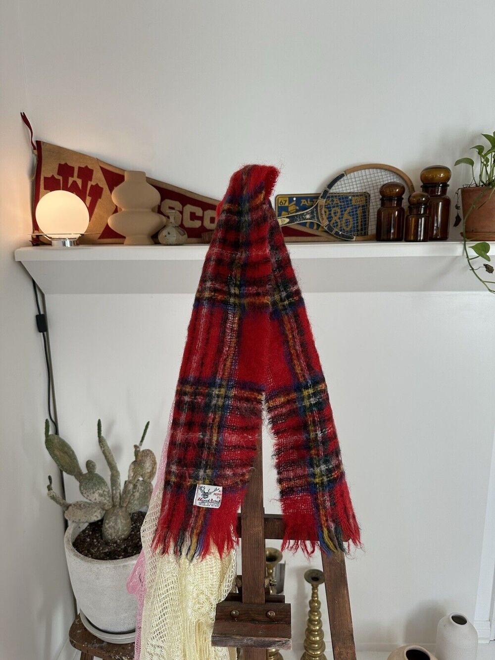 Vintage Hand Acraft Scottish Mohair Plaid Scarf
